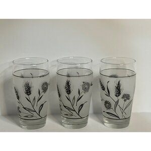 VTG Libbey Glass Company Silver Wild Flower Set of Three Flat Tumbler Glasses
